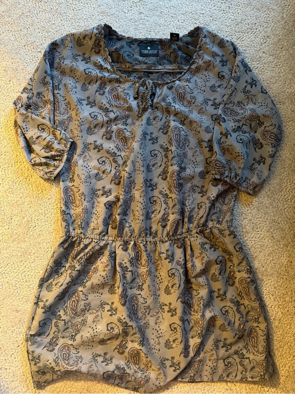Maison Scotch Taupe Paisley Peasant Top